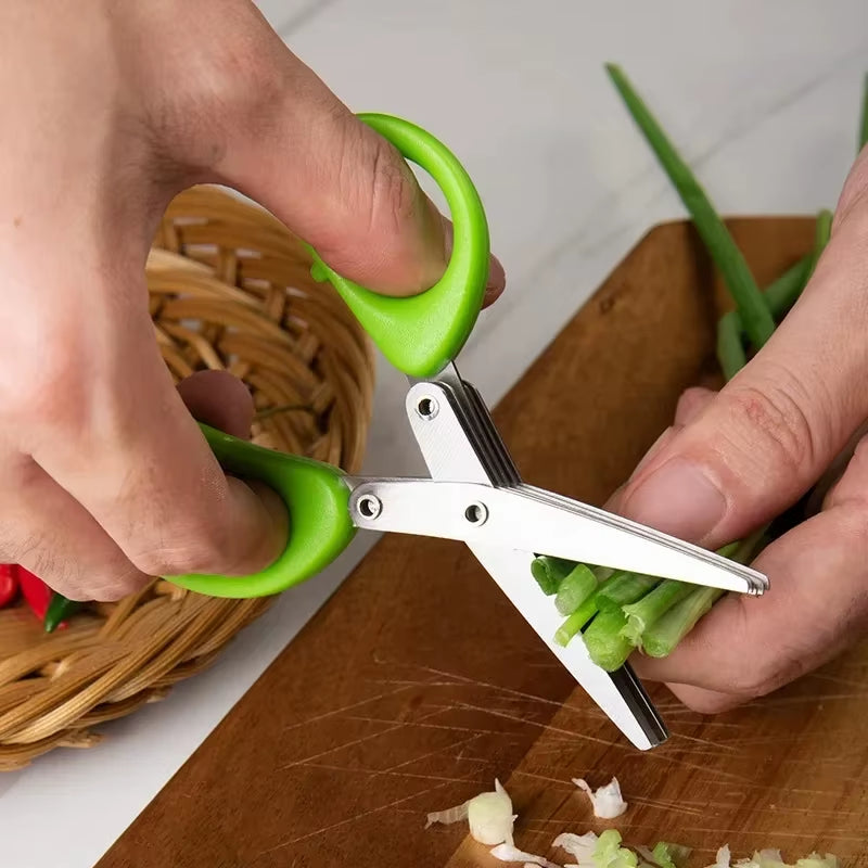 Versatile 3-5 Layer Stainless Steel Kitchen Scissors for Effortless Cutting and Chopping of Peppers, Scallions, and More!