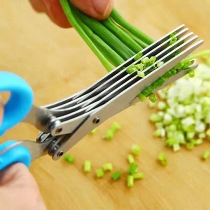 Versatile 3-5 Layer Stainless Steel Kitchen Scissors for Effortless Cutting and Chopping of Peppers, Scallions, and More!