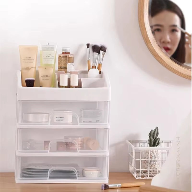 1Pc Transparent Plastic Four Layer Three Drawer Desktop Drawer Style Cosmetic Storage Box Dressing Table Storage Rack
