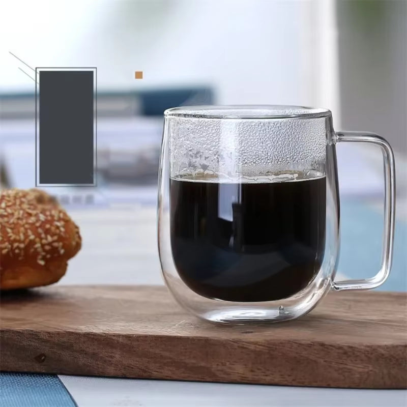 150-350Ml Heat Resistant High Borosilicate Glass Mug Double Wall Glass Coffee Cup with Handle Milk Water Cup Clear Cups Gift