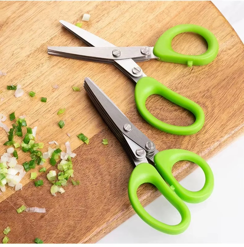 Versatile 3-5 Layer Stainless Steel Kitchen Scissors for Effortless Cutting and Chopping of Peppers, Scallions, and More!