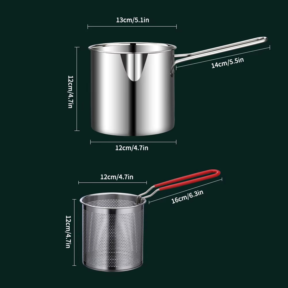 Stainless Steel Deep Fryer with Frying Basket Multifunctional Small Pot Kitchen Specific Frying Chicken and Cooking Tools