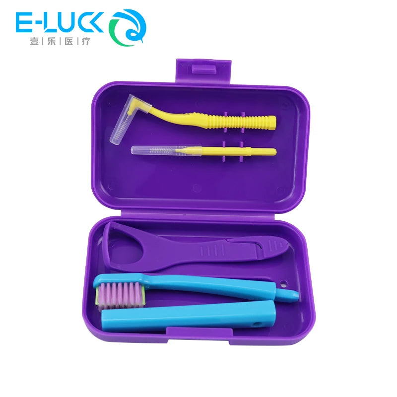 Dental Cleaning Care Kits Portable Travel Oral Cleaning Kits Detachable Toothbrush Interdental Brush Tongue Scraper Storage Case
