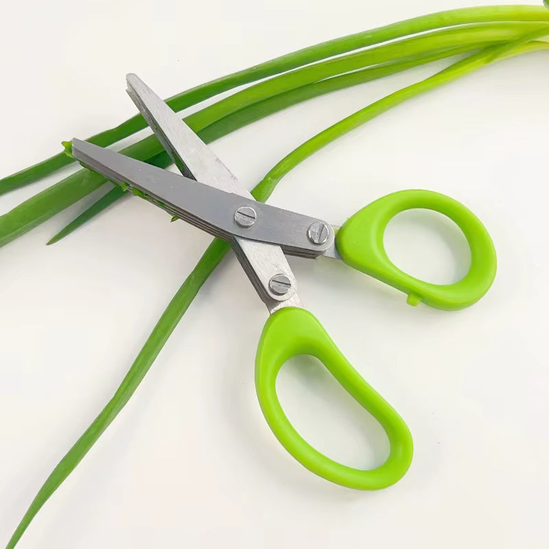 Versatile 3-5 Layer Stainless Steel Kitchen Scissors for Effortless Cutting and Chopping of Peppers, Scallions, and More!