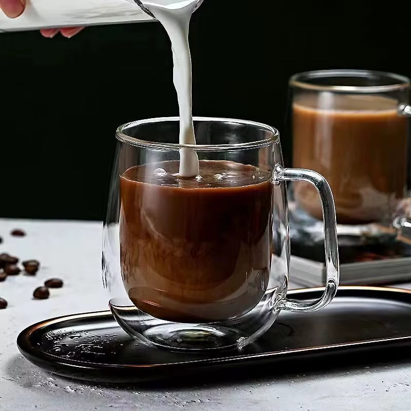 150-350Ml Heat Resistant High Borosilicate Glass Mug Double Wall Glass Coffee Cup with Handle Milk Water Cup Clear Cups Gift