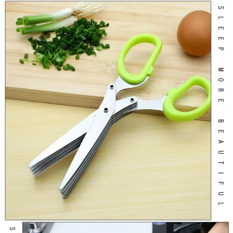 Versatile 3-5 Layer Stainless Steel Kitchen Scissors for Effortless Cutting and Chopping of Peppers, Scallions, and More!