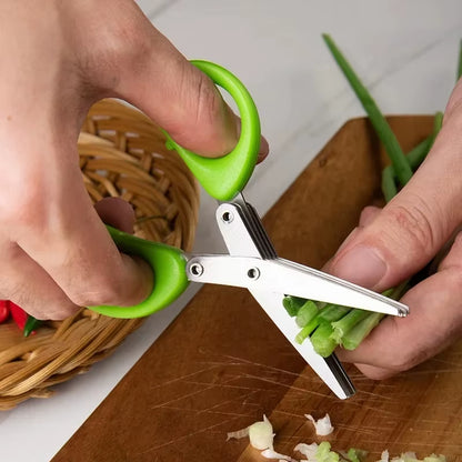 Versatile 3-5 Layer Stainless Steel Kitchen Scissors for Effortless Cutting and Chopping of Peppers, Scallions, and More!