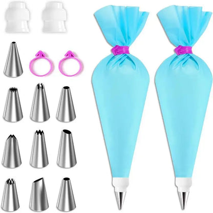 Silicone Piping Bags and Tips Set Cake DIY Decorating Kit with Stainless Steel Nozzle Reusable Silicone Pastry Baking Tool
