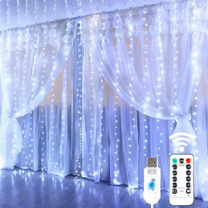 Christmas Lights LED Fairy String Curtain Lights 8 Mode Remote USB Festoon Christmas Decor for Home Holiday New Year Lamp