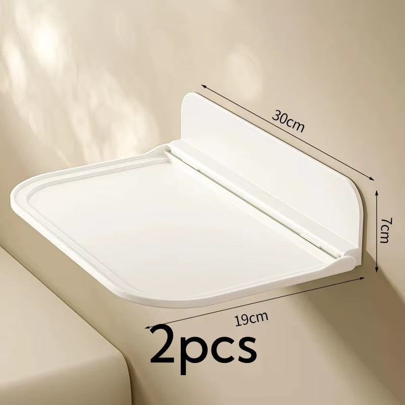 Folding Wall Mounted Shelf Saving Space Foldable Storage Rack Punch-Free Phone Holder Wifi Router Storage Tray Bathroomorganizer