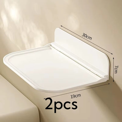 Folding Wall Mounted Shelf Saving Space Foldable Storage Rack Punch-Free Phone Holder Wifi Router Storage Tray Bathroomorganizer