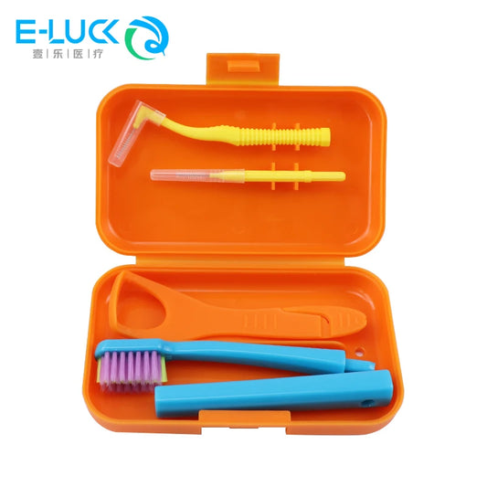 Dental Cleaning Care Kits Portable Travel Oral Cleaning Kits Detachable Toothbrush Interdental Brush Tongue Scraper Storage Case