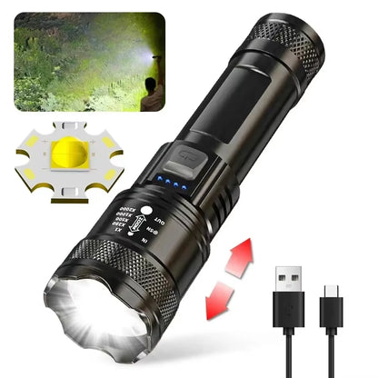 High Strong Power Led Flashlights Tactical Torch with Display Light USB Charging Camping Fishing Emergency Zoom Lantern