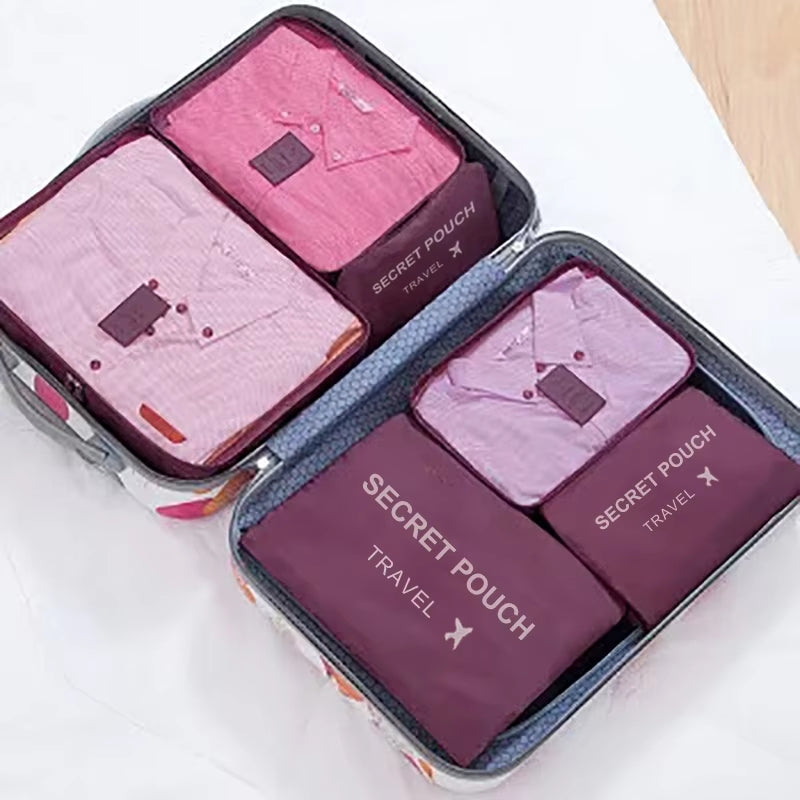 6 Pcs/Set Pink/Blue/Grey Travel Storage Bag Large Capacity Waterproof Luggage Clothing Underwear Storage Bag Bag with Zipper