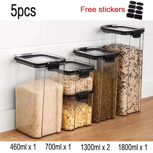 Food Storage Kitchen Containers Plastic Box Jars for Bulk Cereals Kitchen Organizers for Pantry Organizer Jars with Lid Home Set