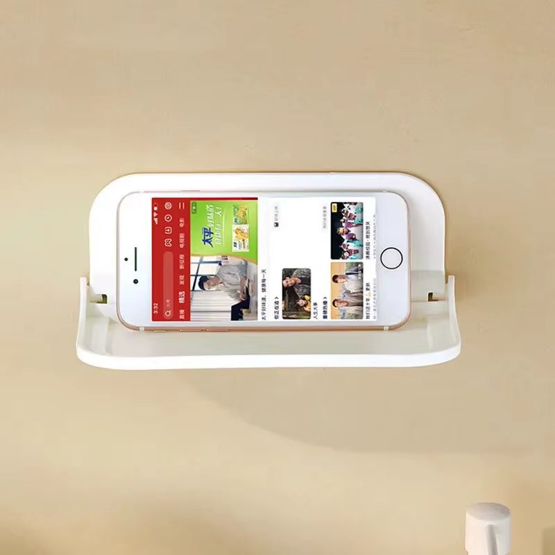 Folding Wall Mounted Shelf Saving Space Foldable Storage Rack Punch-Free Phone Holder Wifi Router Storage Tray Bathroomorganizer