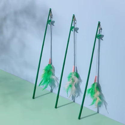Bamboo Cat-Teasing Stick Pet Cat Toy Feather Cat-Teasing Rope Relief Bite Resistant Wear Resistant Pet Products
