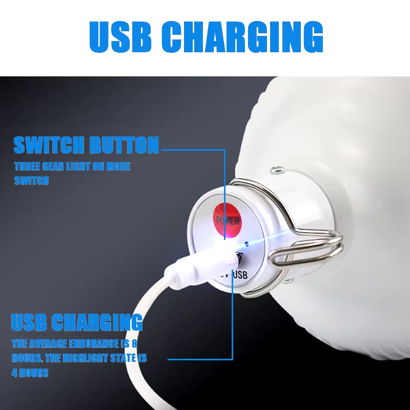 1-8Pcs Portable Outdoor Camping Lights USB Rechargeable Lamp LED Emergency Bulb Hook High Power Tents Lantern Night Lights Bulb