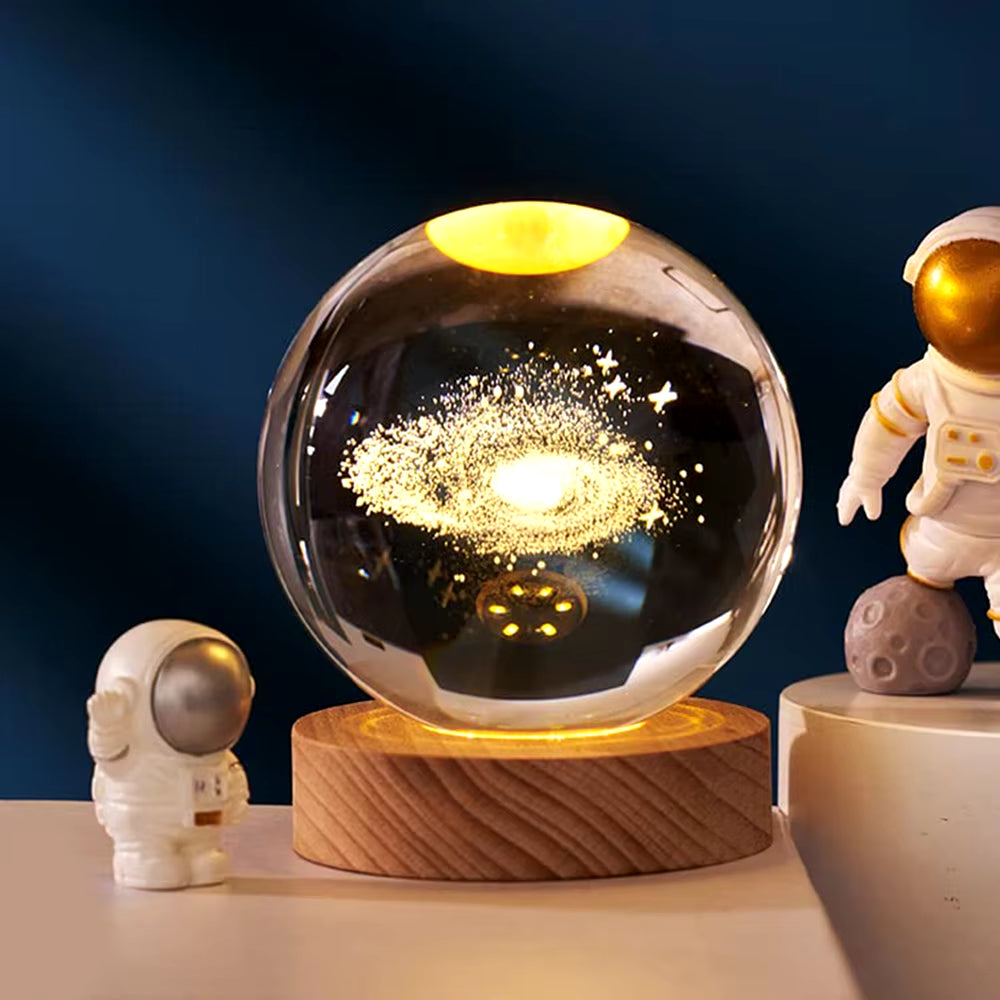 3D Crystal Ball Lamp Laser Engraved Galaxy Planet Moon Saturn LED Night Light Home Decor Valentine'S Day Father'S Day Gift
