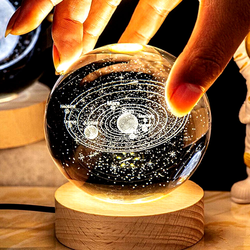 3D Crystal Ball Lamp Laser Engraved Galaxy Planet Moon Saturn LED Night Light Home Decor Valentine'S Day Father'S Day Gift