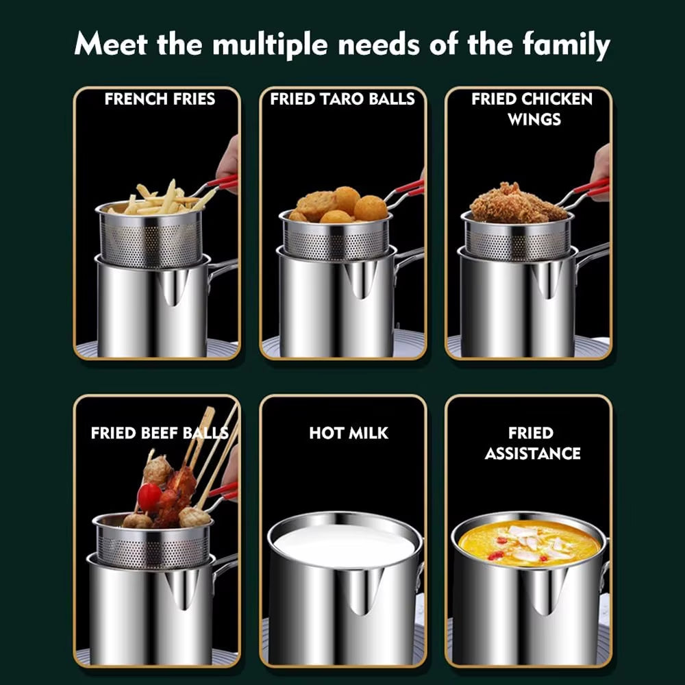 Stainless Steel Deep Fryer with Frying Basket Multifunctional Small Pot Kitchen Specific Frying Chicken and  Cooking Tools
