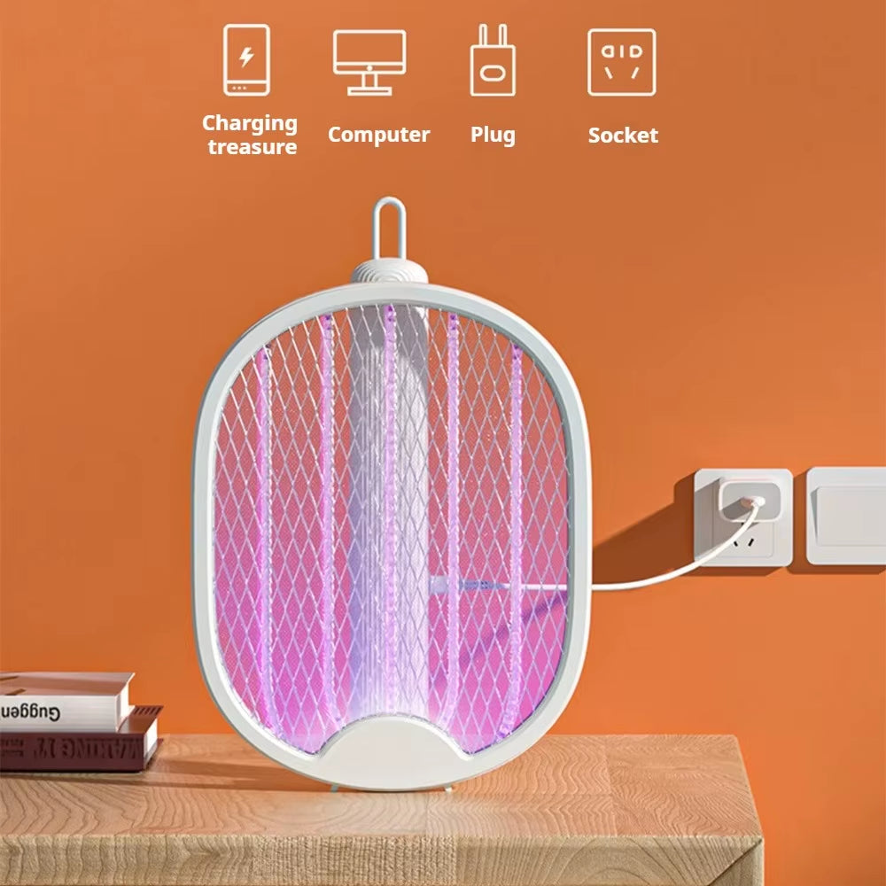 Foldable Electric Mosquito Killer 3000V USB Rechargeable Fly Trap Mosquito Swatter Racket Insect Killer with UV Light Bug Zapper