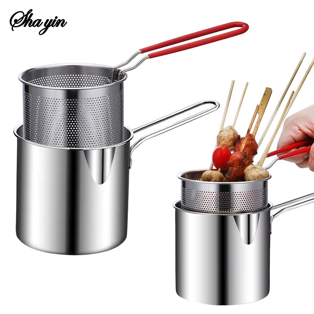 Stainless Steel Deep Fryer with Frying Basket Multifunctional Small Pot Kitchen Specific Frying Chicken and  Cooking Tools