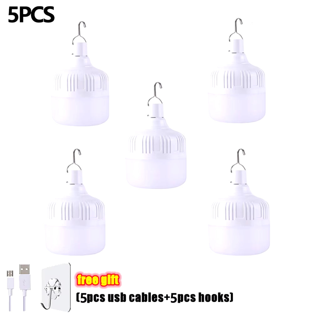 1-8Pcs Portable Outdoor Camping Lights USB Rechargeable Lamp LED Emergency Bulb Hook High Power Tents Lantern Night Lights Bulb
