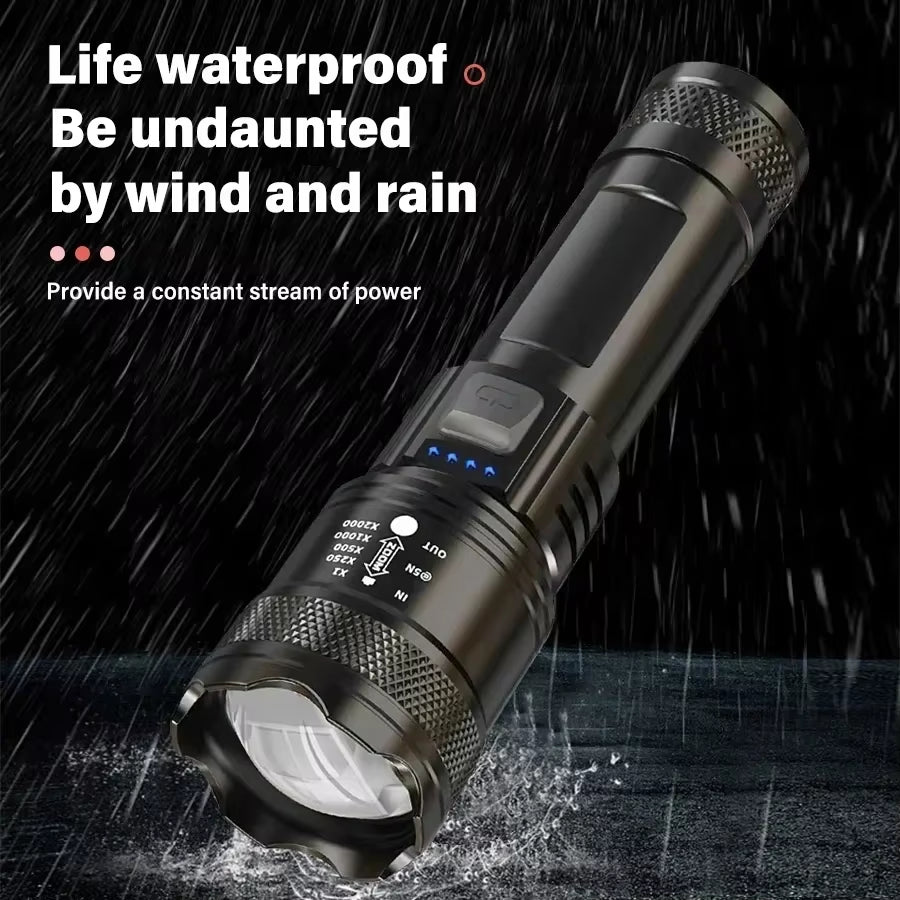 High Strong Power Led Flashlights Tactical Torch with Display Light USB Charging Camping Fishing Emergency Zoom Lantern