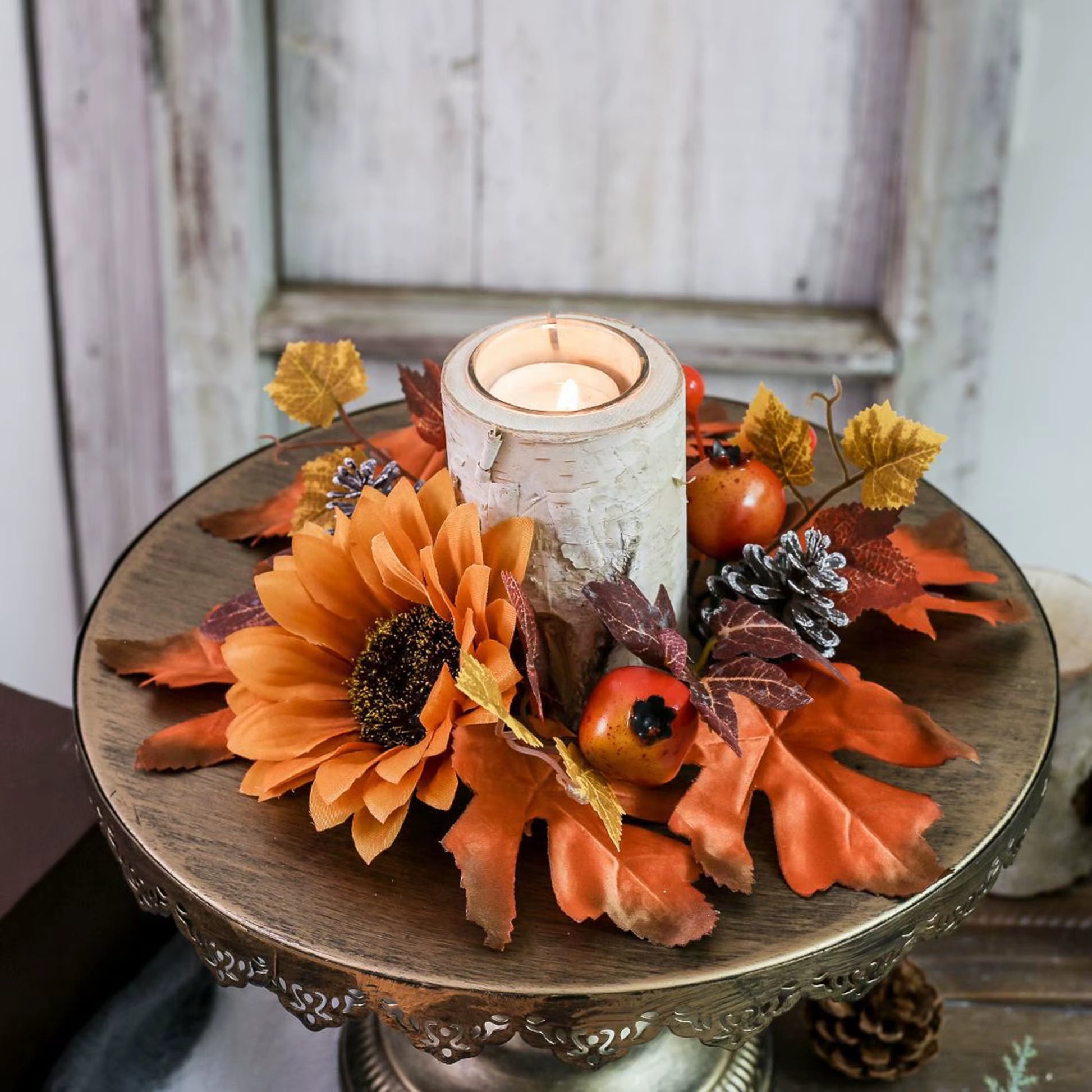 Harvest Pumpkin Spice Scented Candle Centerpiece Autumn Maple Leaf Garland Thanksgiving Table Decoration