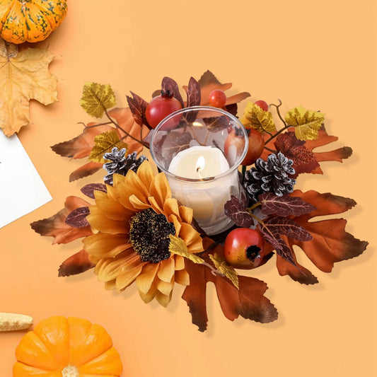 Harvest Pumpkin Spice Scented Candle Centerpiece Autumn Maple Leaf Garland Thanksgiving Table Decoration