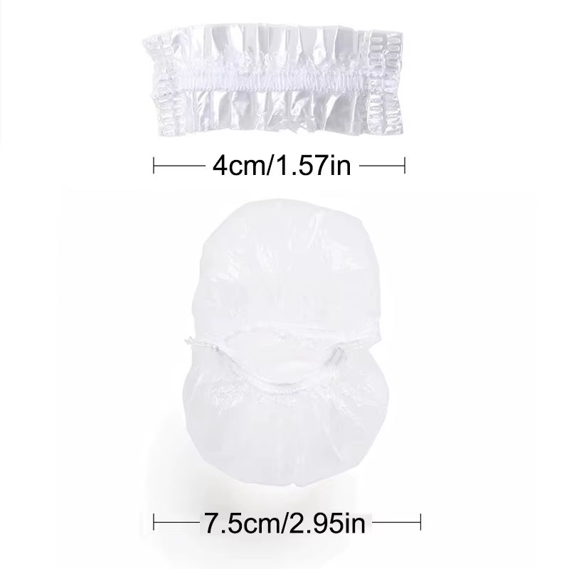 100PCS Disposable Hair Earmuff Dye Transparent Elastic Shower Hair Dye Protection Tool Shield Waterproof Earpack Plastic Wrap