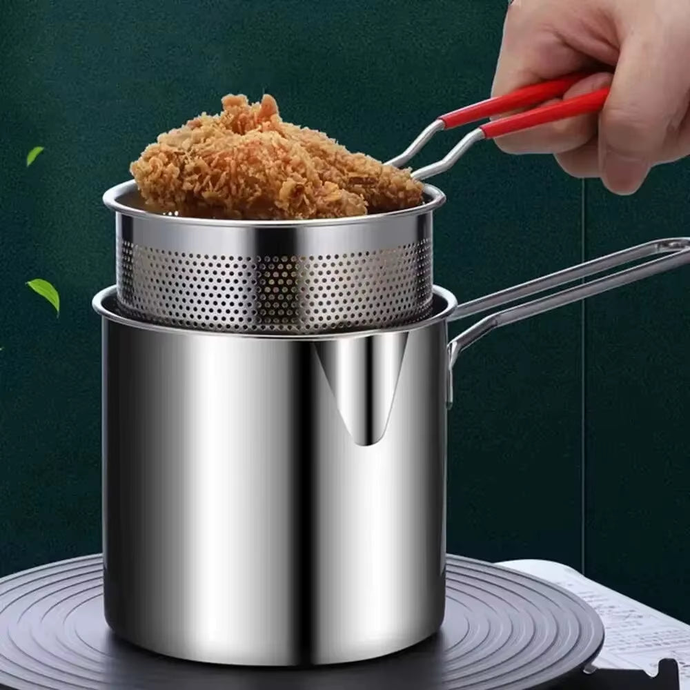 Stainless Steel Deep Fryer with Frying Basket Multifunctional Small Pot Kitchen Specific Frying Chicken and  Cooking Tools