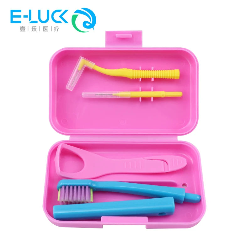 Dental Cleaning Care Kits Portable Travel Oral Cleaning Kits Detachable Toothbrush Interdental Brush Tongue Scraper Storage Case
