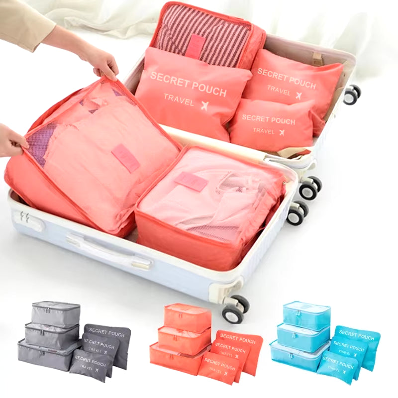 6 Pcs/Set Pink/Blue/Grey Travel Storage Bag Large Capacity Waterproof Luggage Clothing Underwear Storage Bag Bag with Zipper