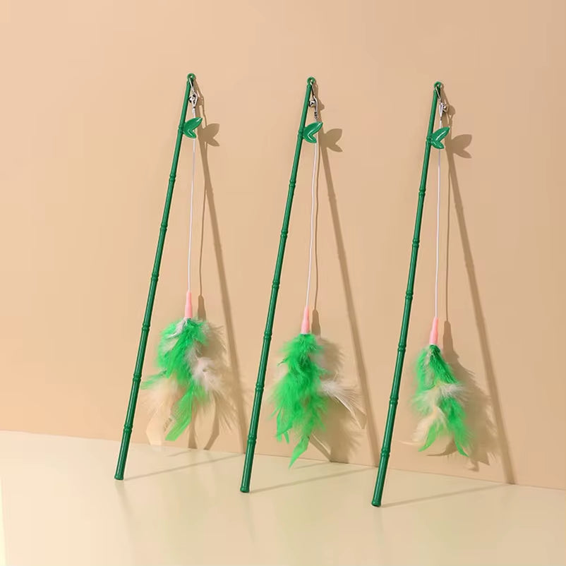 Bamboo Cat-Teasing Stick Pet Cat Toy Feather Cat-Teasing Rope Relief Bite Resistant Wear Resistant Pet Products