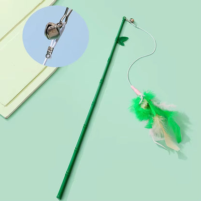 Bamboo Cat-Teasing Stick Pet Cat Toy Feather Cat-Teasing Rope Relief Bite Resistant Wear Resistant Pet Products