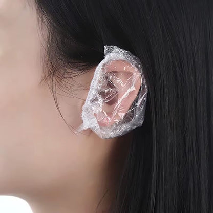 100PCS Disposable Hair Earmuff Dye Transparent Elastic Shower Hair Dye Protection Tool Shield Waterproof Earpack Plastic Wrap