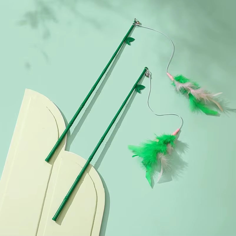 Bamboo Cat-Teasing Stick Pet Cat Toy Feather Cat-Teasing Rope Relief Bite Resistant Wear Resistant Pet Products