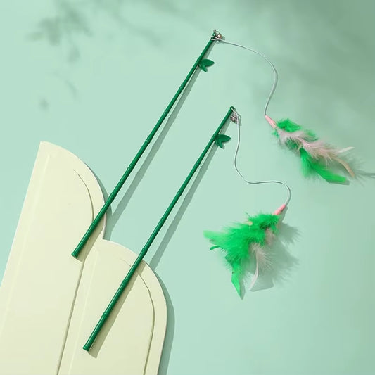 Bamboo Cat-Teasing Stick Pet Cat Toy Feather Cat-Teasing Rope Relief Bite Resistant Wear Resistant Pet Products