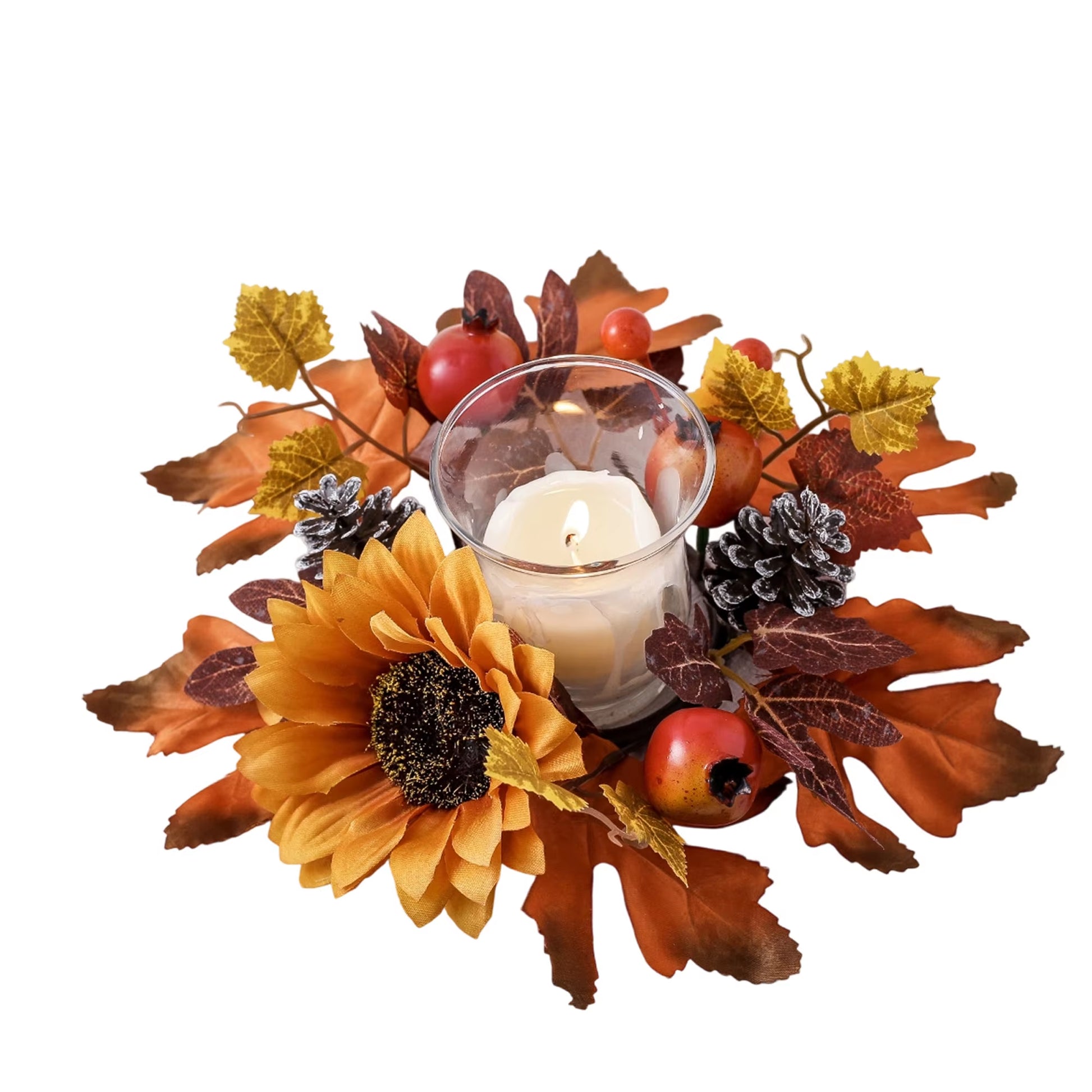 Harvest Pumpkin Spice Scented Candle Centerpiece Autumn Maple Leaf Garland Thanksgiving Table Decoration