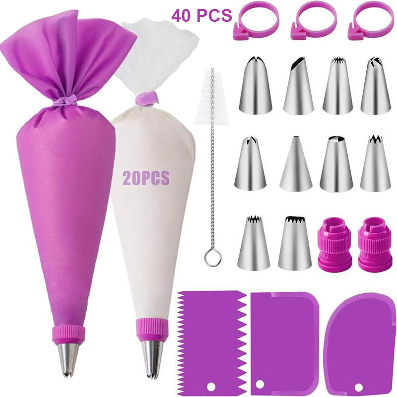 Silicone Piping Bags and Tips Set Cake DIY Decorating Kit with Stainless Steel Nozzle Reusable Silicone Pastry Baking Tool