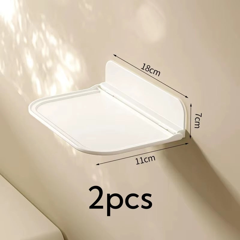 Folding Wall Mounted Shelf Saving Space Foldable Storage Rack Punch-Free Phone Holder Wifi Router Storage Tray Bathroomorganizer