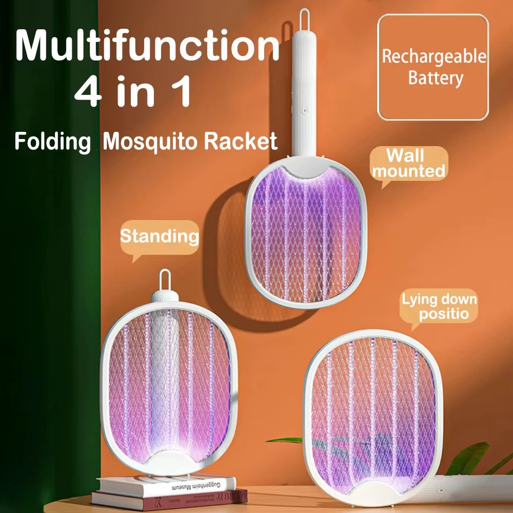 Foldable Electric Mosquito Killer 3000V USB Rechargeable Fly Trap Mosquito Swatter Racket Insect Killer with UV Light Bug Zapper