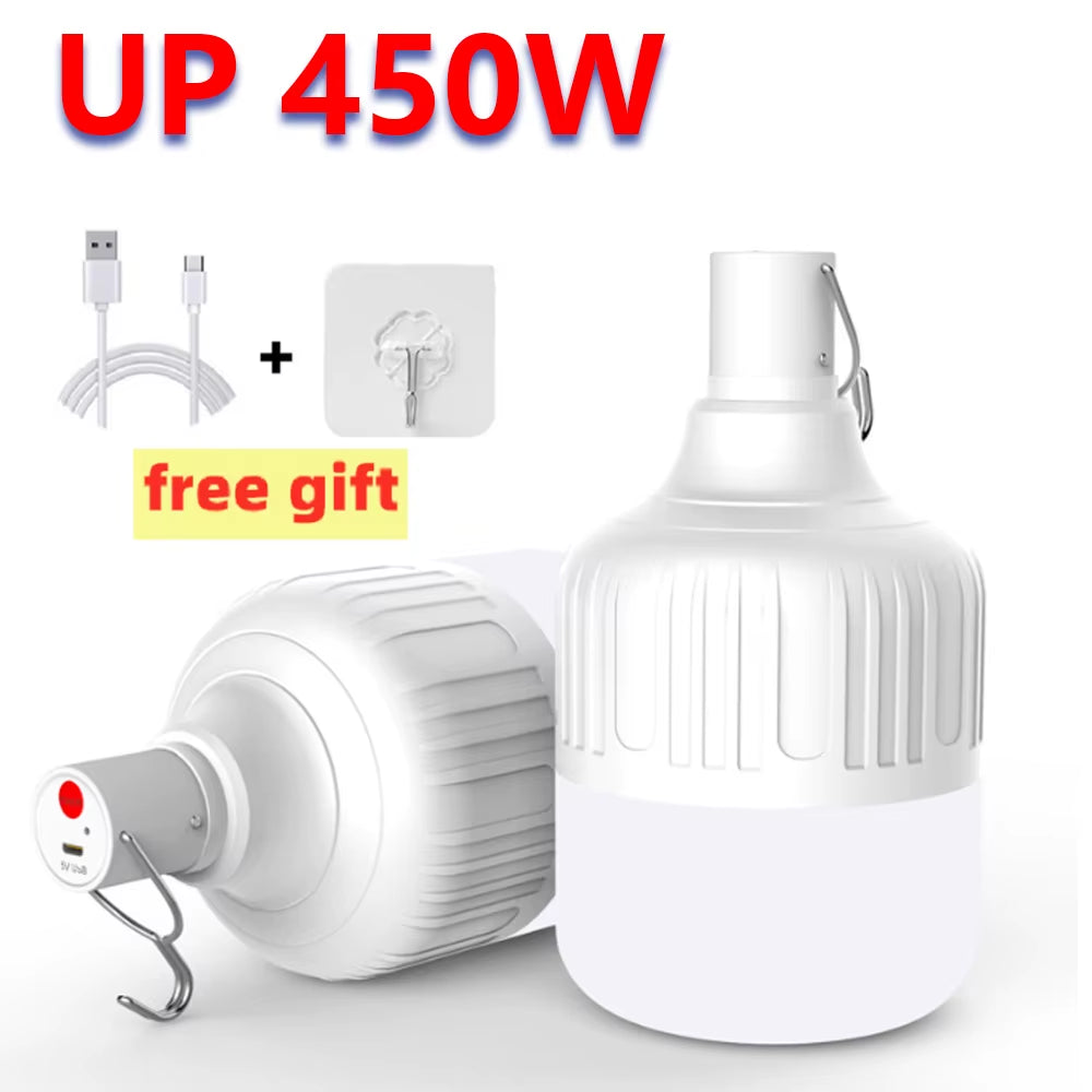 1-8Pcs Portable Outdoor Camping Lights USB Rechargeable Lamp LED Emergency Bulb Hook High Power Tents Lantern Night Lights Bulb