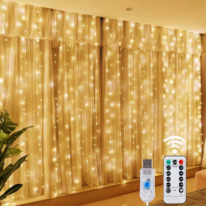 Christmas Lights LED Fairy String Curtain Lights 8 Mode Remote USB Festoon Christmas Decor for Home Holiday New Year Lamp