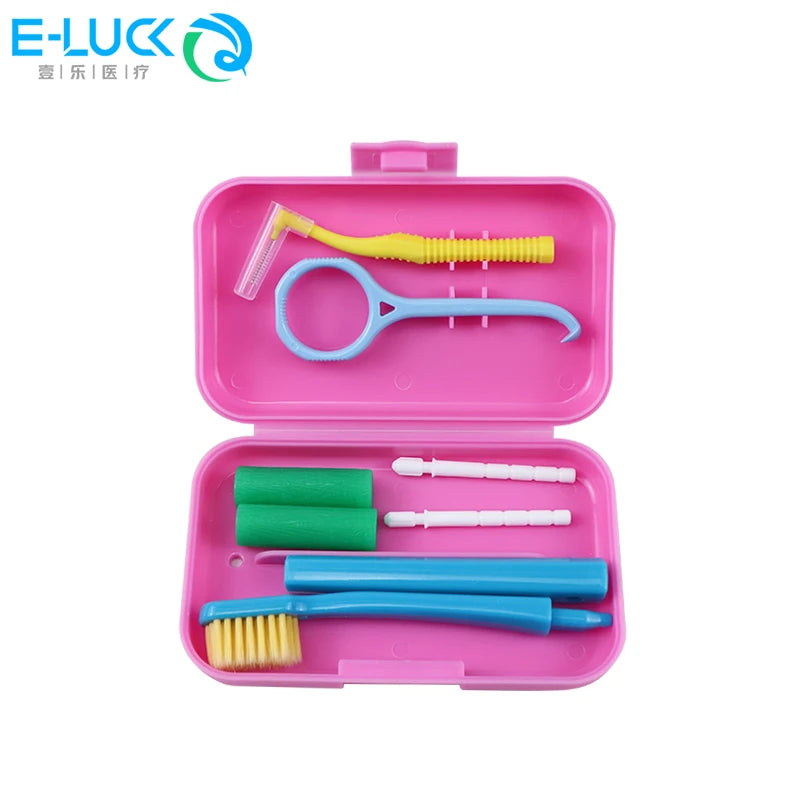 Dental Cleaning Care Kits Portable Travel Oral Cleaning Kits Detachable Toothbrush Interdental Brush Tongue Scraper Storage Case