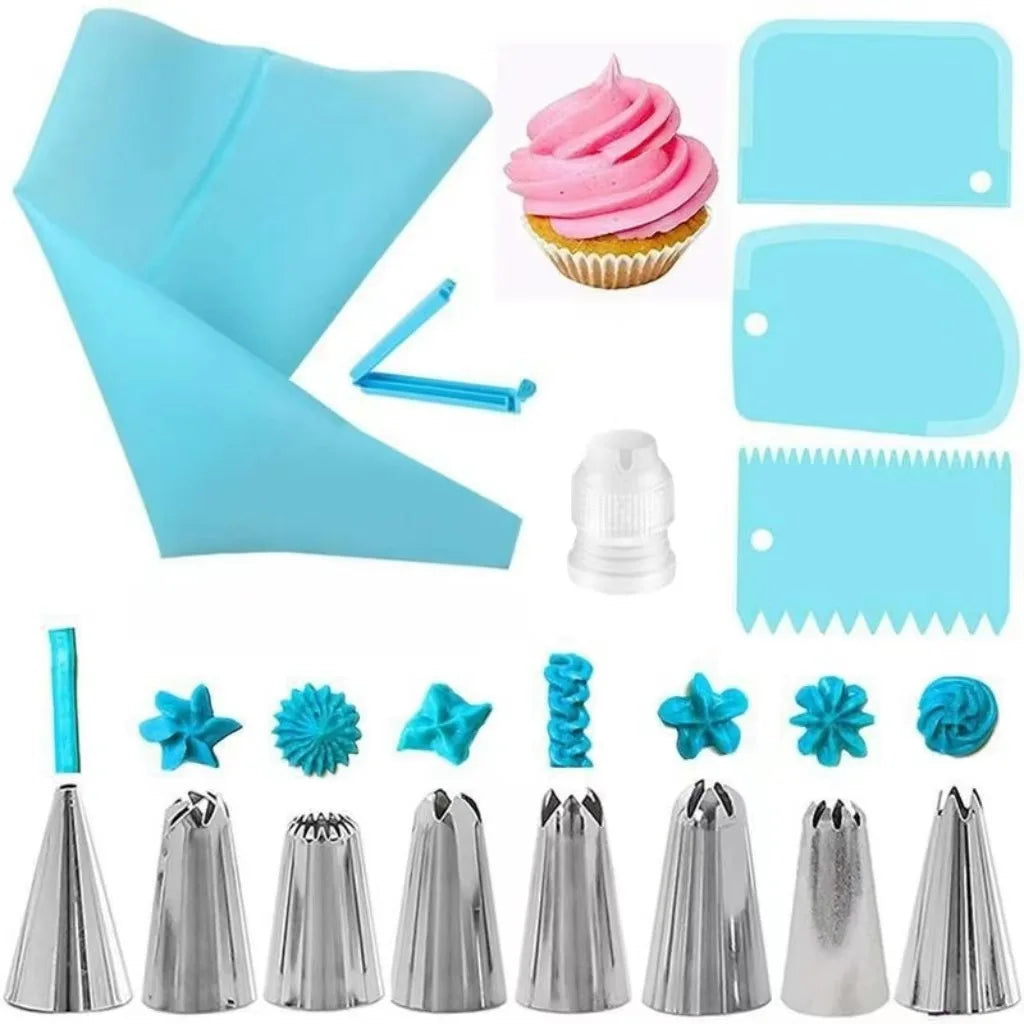 Silicone Piping Bags and Tips Set Cake DIY Decorating Kit with Stainless Steel Nozzle Reusable Silicone Pastry Baking Tool