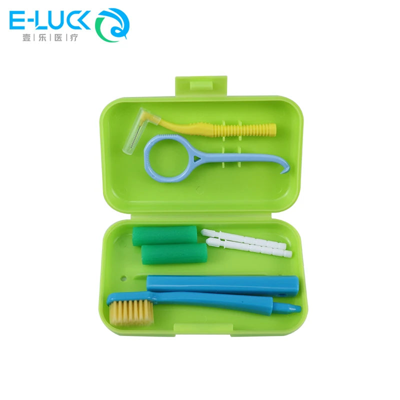 Dental Cleaning Care Kits Portable Travel Oral Cleaning Kits Detachable Toothbrush Interdental Brush Tongue Scraper Storage Case