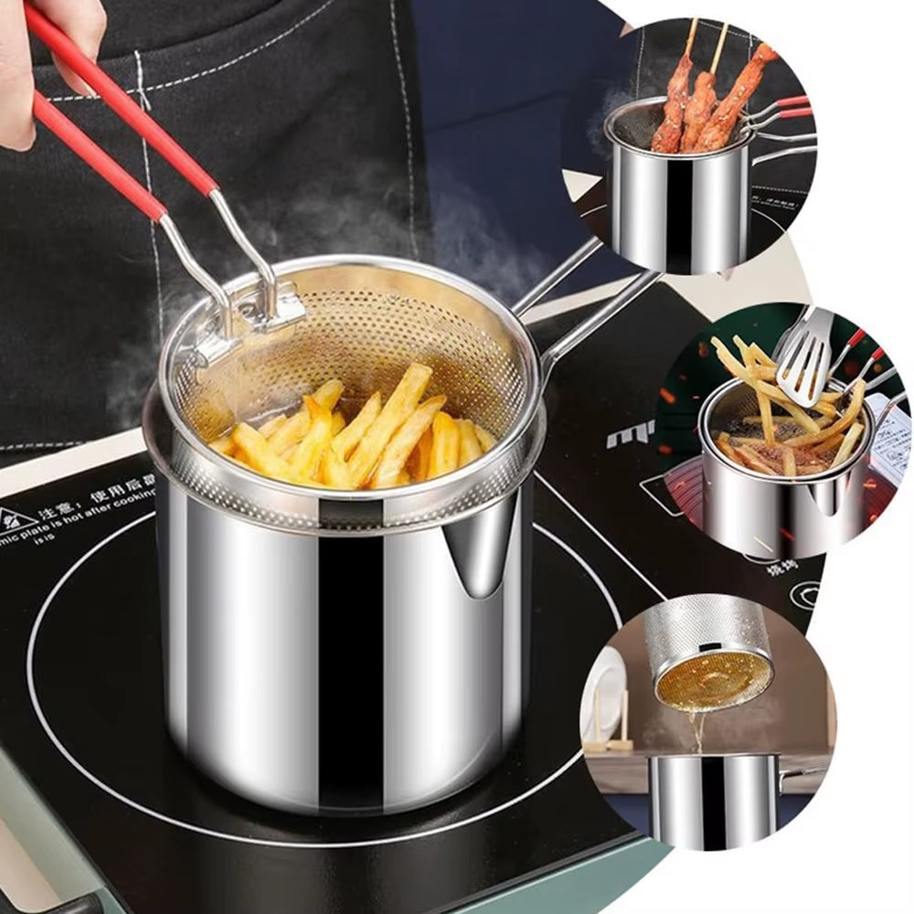 Stainless Steel Deep Fryer with Frying Basket Multifunctional Small Pot Kitchen Specific Frying Chicken and  Cooking Tools